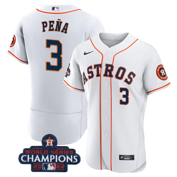 Men's Houston Astros #3 Jeremy Peña White 2022 World Series Champions Flex Base Stitched Baseball Jersey